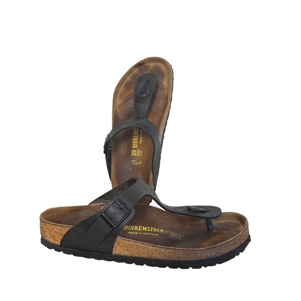 Birkenstock Womens 8 Black Leather Thong Sandals Comfort Casual Slides